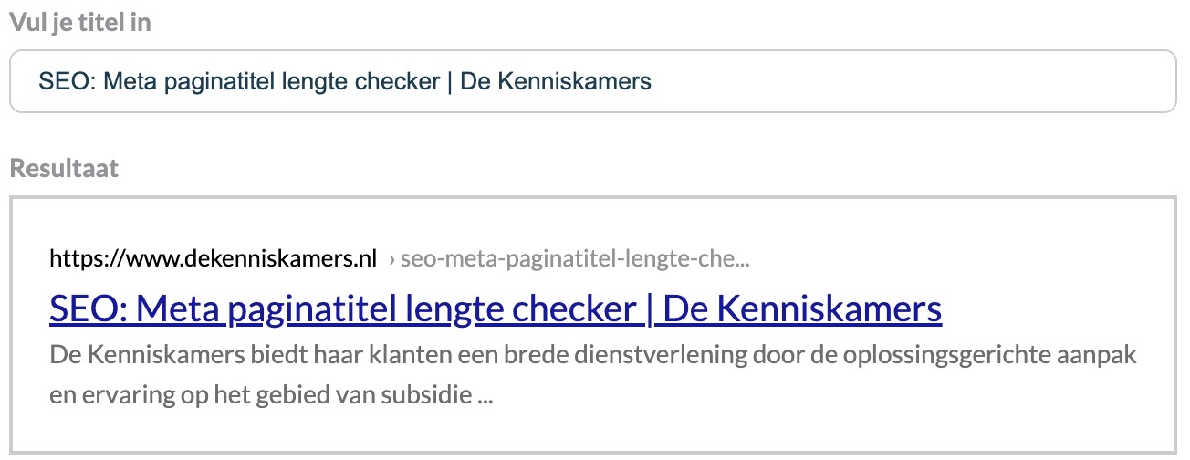 Screenshot van de SEO Meta titel checker